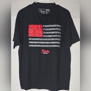 Popular Demand Graphic T-Shirt Black with Red Roses Flag - Men's Size Medium